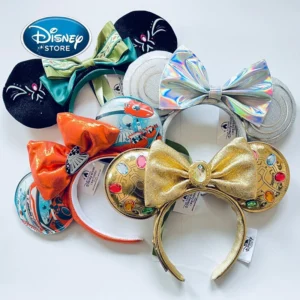 Original Disney Mickey Ohren Stirnband Shanghai Disneyland Minnie Leder Stirnband Haarband Pailletten Schleife Party Haarschmuck