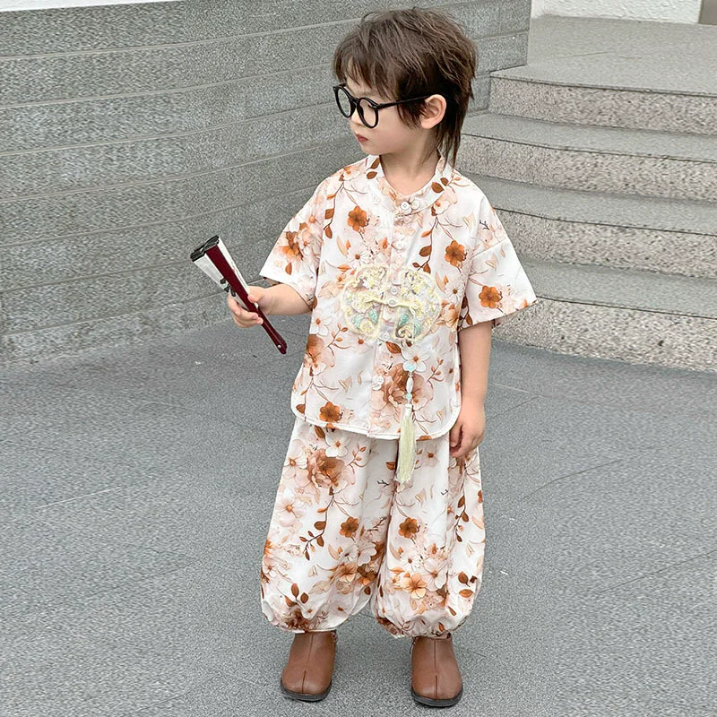 Fashion Baby Tang Costume Tops Pants Two-Piece Set Boy Outfit Casual Children'S Sets Summer Tweens Boys Hanfu Suit Kids Clothing Fashion Baby Tang Costume Tops Pants Two-Piece Set Boy Outfit Casual Children'S Sets Summer Tweens Boys Hanfu Suit Kids Clothing - Image 8