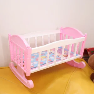 Spielzeug-Babywiege für Rollenspiele, Puppenbett in Rosa und Blau, Schaukelwiege für Puppen