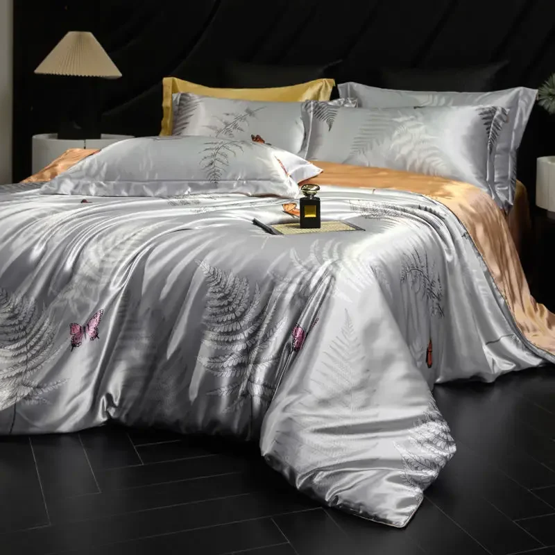 100% Natural Mulberry Silk Fitted Sheet Bedding Sets 3D Printed Satin Cooling Quilt Cover Set For Summer Single Double Bed Kit 100% Natural Mulberry Silk Fitted Sheet Bedding Sets 3D Printed Satin Cooling Quilt Cover Set For Summer Single Double Bed Kit - Image 17