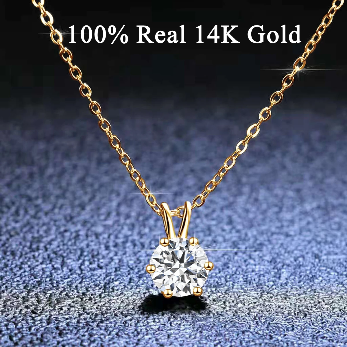 Halskette Für Damen, 100 % Echtes 14-Karätiges Gold, Moissanit-Diamant-Anhänger, Halsketten Für Mädchen, Hochzeit, Verlobung, Valentinstag, Geschenke, Schmuck Halskette Für Damen, 100 % Echtes 14-Karätiges Gold, Moissanit-Diamant-Anhänger, Halsketten Für Mädchen, Hochzeit, Verlobung, Valentinstag, Geschenke, Schmuck