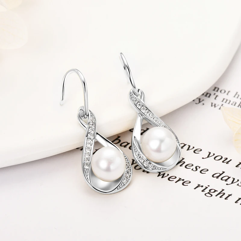 Moissanit Natürliche Süßwasserperlen Infinity Anhänger Halskette &Amp; Ohrringe Set Für Damen 925 Sterling Silber Hochzeitsschmuck Set Moissanit Natürliche Süßwasserperlen Infinity Anhänger Halskette &Amp; Ohrringe Set Für Damen 925 Sterling Silber Hochzeitsschmuck Set - Image 4
