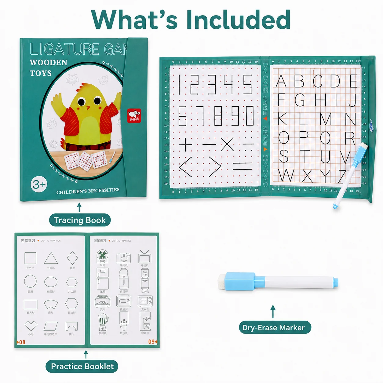 Kids Tracing Drawing Book Reusable Dry Erase Writing Practice Board Montessori Educational Toy With Marker Ages 3+ Kids Tracing Drawing Book Reusable Dry Erase Writing Practice Board Montessori Educational Toy With Marker Ages 3+ - Image 7
