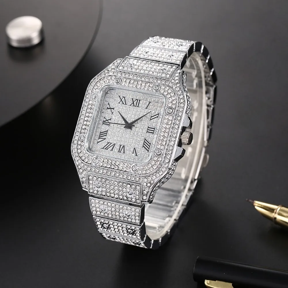 Klassische Luxus Business Herren Stahlband Platz Römische Skala Strass Quarzuhr Freizeit Männliche Armbanduhr Relogio Masculino Klassische Luxus Business Herren Stahlband Platz Römische Skala Strass Quarzuhr Freizeit Männliche Armbanduhr Relogio Masculino - Image 4