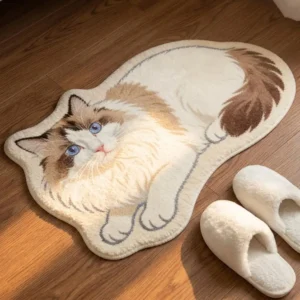 Niedlicher kleiner Katzen-Teppich aus Kaschmirimitat, weicher Schlafzimmer-Teppich, Wohnzimmer-Dekoration, unregelmäßige Form für Katzenliebhaber