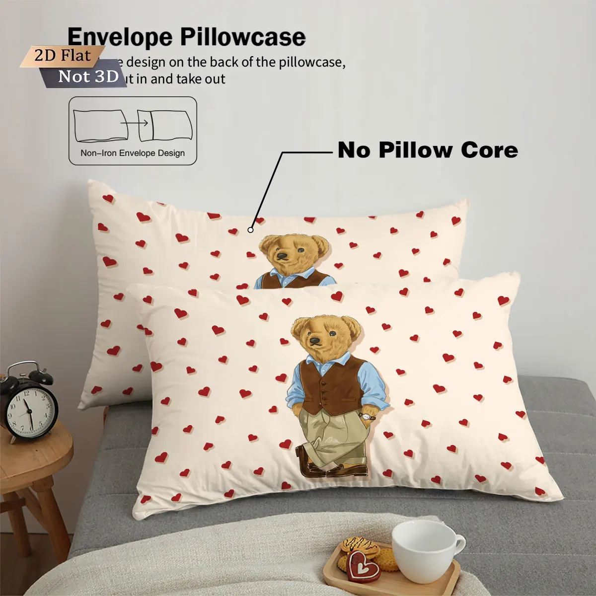 3Pcs Cute Doll Bear Printed Core Free Down Duvet Cover Set, Multi Size Bedding Decoration Bedrooms Dormitories Machine Washable 3Pcs Cute Doll Bear Printed Core Free Down Duvet Cover Set, Multi Size Bedding Decoration Bedrooms Dormitories Machine Washable - Image 2