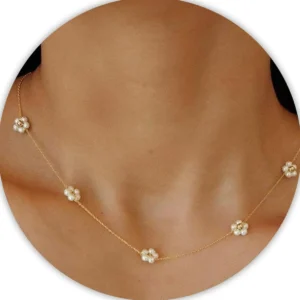 Zierliche Gänseblümchen-Perlen-Halskette für Damen, Blumen-Halsketten, Geschenk, 14 Karat vergoldete Edelstahl-Halskette, Geburtstagsgeschenk für Sie