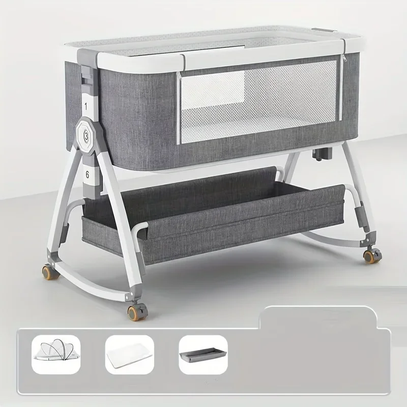 Babybett, Tragbares Spleißen, Wiegenbett, Faltbares Höhenverstellbares Spleißen Und Bewegliche Schaukel Am Bett, Wiegenbett Babybett, Tragbares Spleißen, Wiegenbett, Faltbares Höhenverstellbares Spleißen Und Bewegliche Schaukel Am Bett, Wiegenbett - Image 7