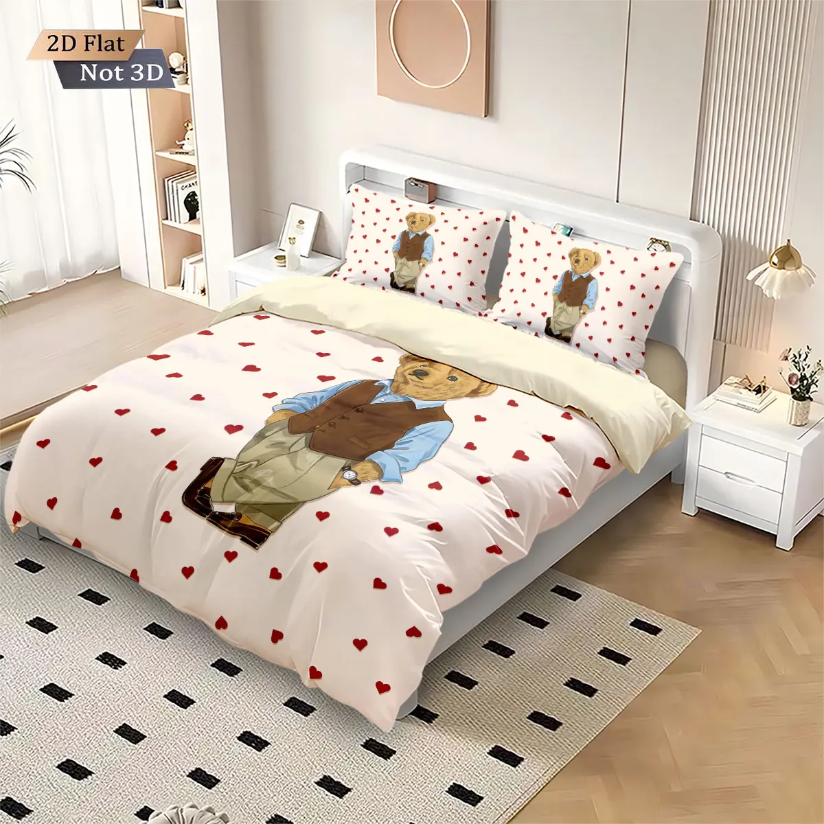 3Pcs Cute Doll Bear Printed Core Free Down Duvet Cover Set, Multi Size Bedding Decoration Bedrooms Dormitories Machine Washable 3Pcs Cute Doll Bear Printed Core Free Down Duvet Cover Set, Multi Size Bedding Decoration Bedrooms Dormitories Machine Washable - Image 5