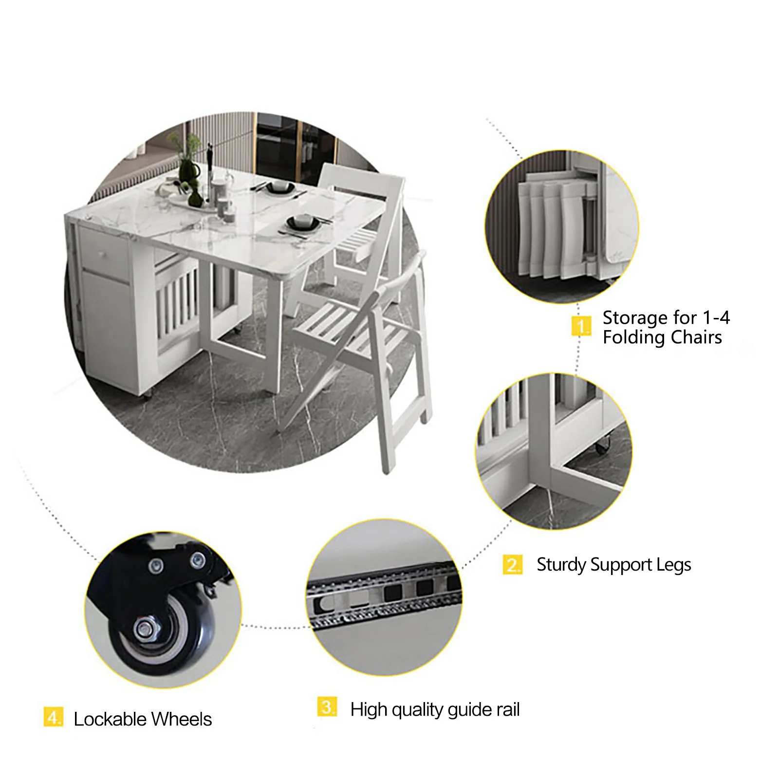 Fashion White Color Folding Dining Table Furniture Yemek Masasi Multifunctional Rectangle Foldable Dining Table Folding Chairs Fashion White Color Folding Dining Table Furniture Yemek Masasi Multifunctional Rectangle Foldable Dining Table Folding Chairs - Image 5