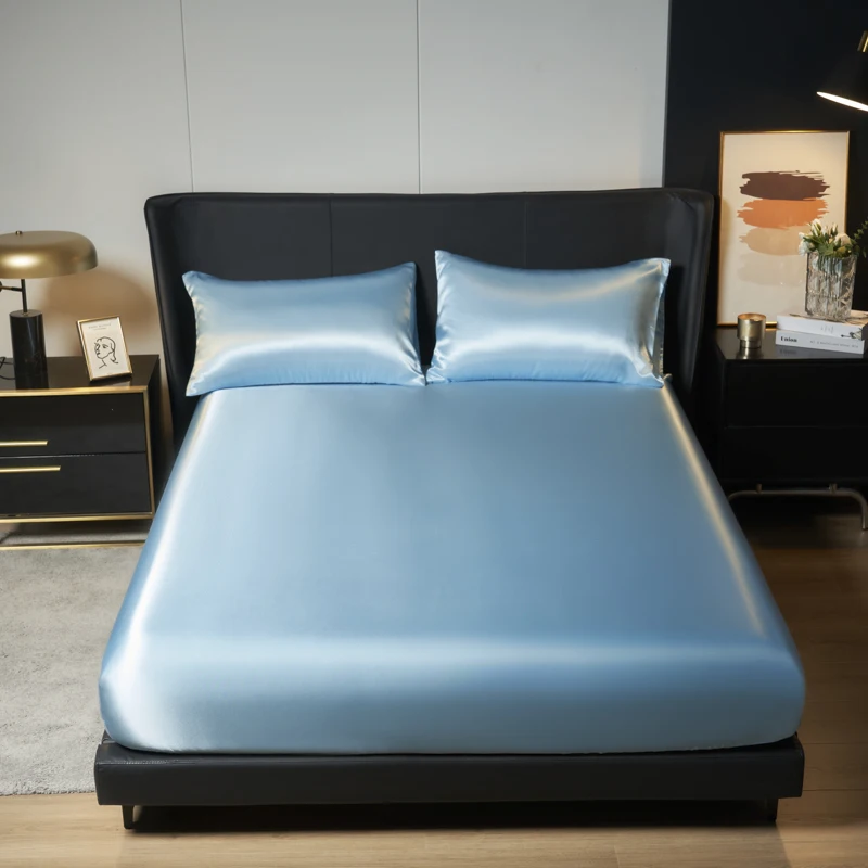 1/3Pc Satin Fitted Sheet Solid Colour Single Twin Full Queen King Ice Silk Mattress Cover Natural With Elastic Band Bed Sheet 1/3Pc Satin Fitted Sheet Solid Colour Single Twin Full Queen King Ice Silk Mattress Cover Natural With Elastic Band Bed Sheet - Image 11