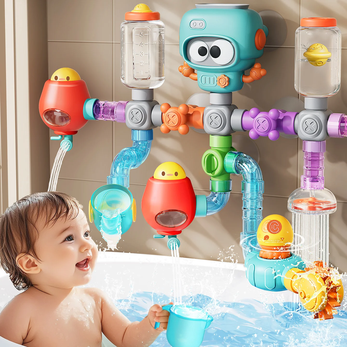 Baby-Badespielzeug Mit Starken Saugnäpfen, Röhren, Spinner, Spritzen, Wasserspielset, Kleinkinder, Kinder, Duschbecken Für 3-Jährige Kinder, Geschenke Baby-Badespielzeug Mit Starken Saugnäpfen, Röhren, Spinner, Spritzen, Wasserspielset, Kleinkinder, Kinder, Duschbecken Für 3-Jährige Kinder, Geschenke - Image 2