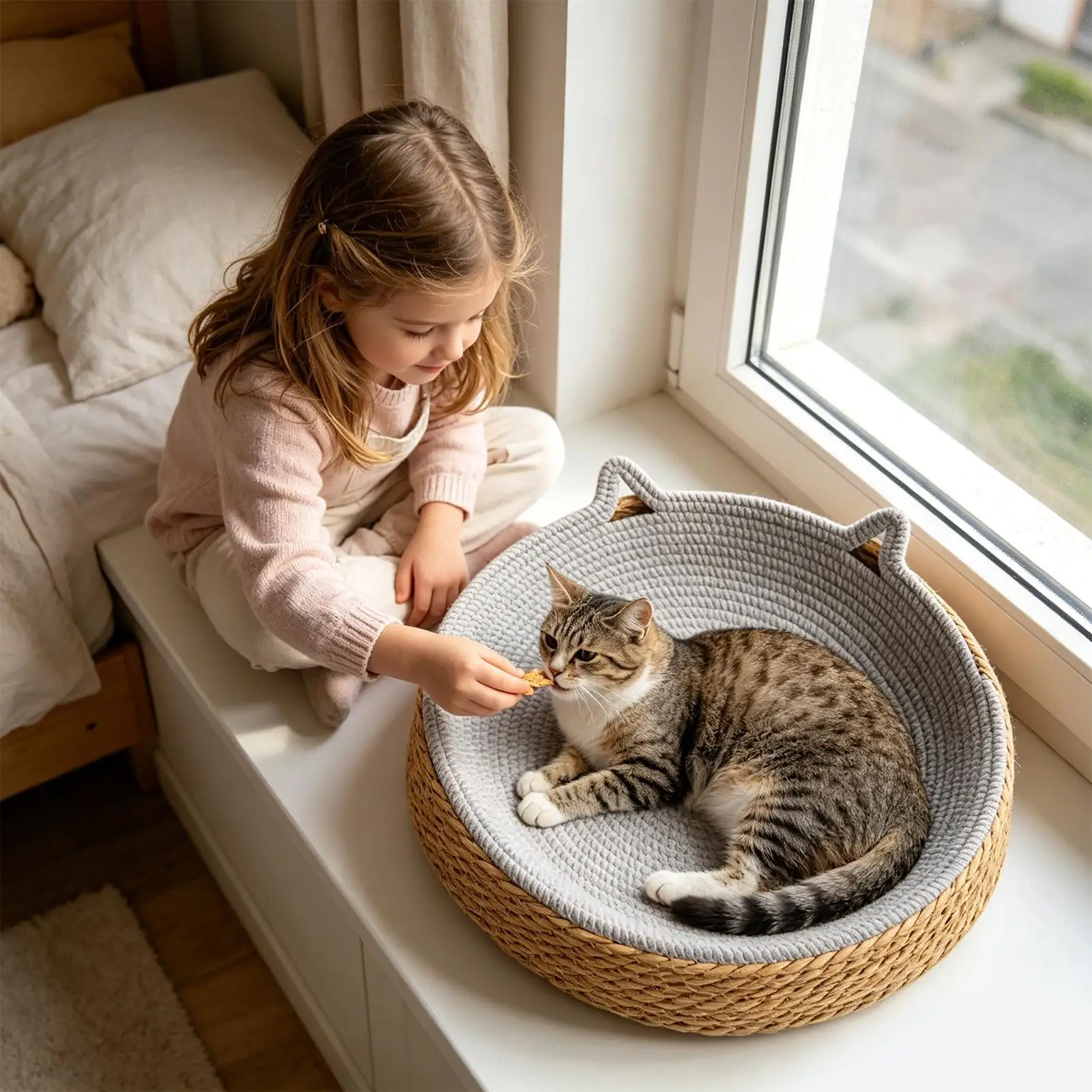 Kratzbaum Für Katzen: Atmungsaktives Gewebtes Katzenbett Mit Katzenohren-Design Aus Baumwollseil Für Spiel, Bewegung, Beschäftigung Und Krallenpflege Kratzbaum Für Katzen: Atmungsaktives Gewebtes Katzenbett Mit Katzenohren-Design Aus Baumwollseil Für Spiel, Bewegung, Beschäftigung Und Krallenpflege - Image 2