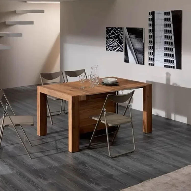 Solid Wood Folding Dining Table, Retractable, Nordic, Rectangular Foldable, Household, Apartment Invisible Dining Customizable Solid Wood Folding Dining Table, Retractable, Nordic, Rectangular Foldable, Household, Apartment Invisible Dining Customizable - Image 4