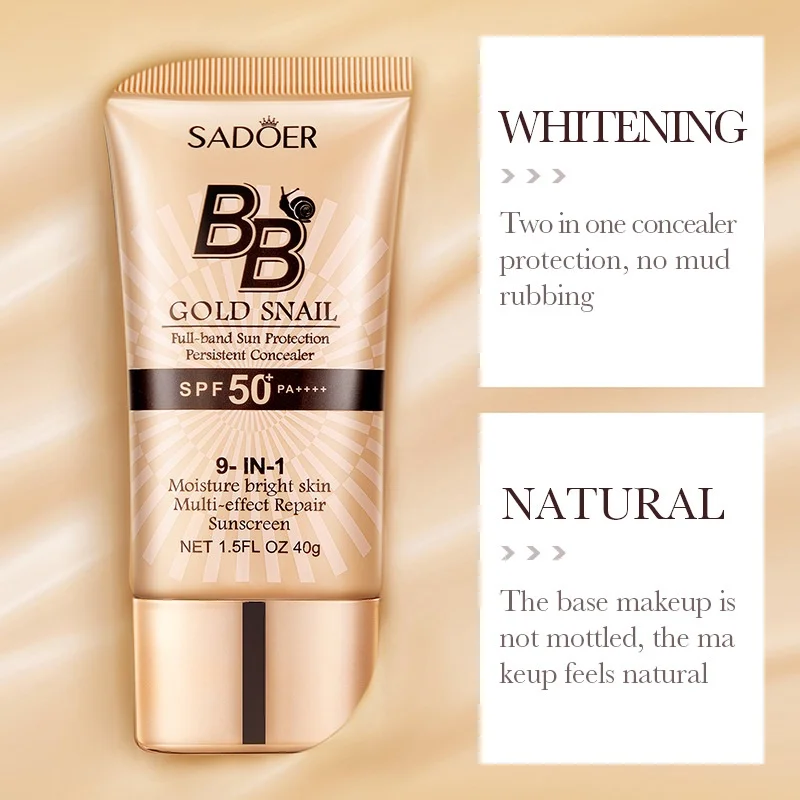 Sadoer Gold Snail Sunscreen Bb Cream Foundation Concealer Moisturizing Isolation Cream Spf50+Pa+++ 40G Sadoer Gold Snail Sunscreen Bb Cream Foundation Concealer Moisturizing Isolation Cream Spf50+Pa+++ 40G - Image 5