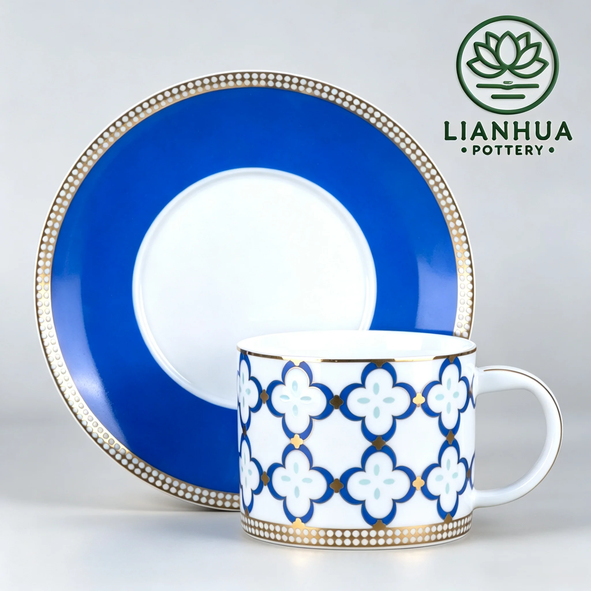 Lianhua Pottery Linglong Porzellan Teetasse Und Untertasse Set 150Ml Kleeblatt-Design, 6 Farben, Jubiläums- Und Festgeschenk Lianhua Pottery Linglong Porzellan Teetasse Und Untertasse Set 150Ml Kleeblatt-Design, 6 Farben, Jubiläums- Und Festgeschenk - Image 3