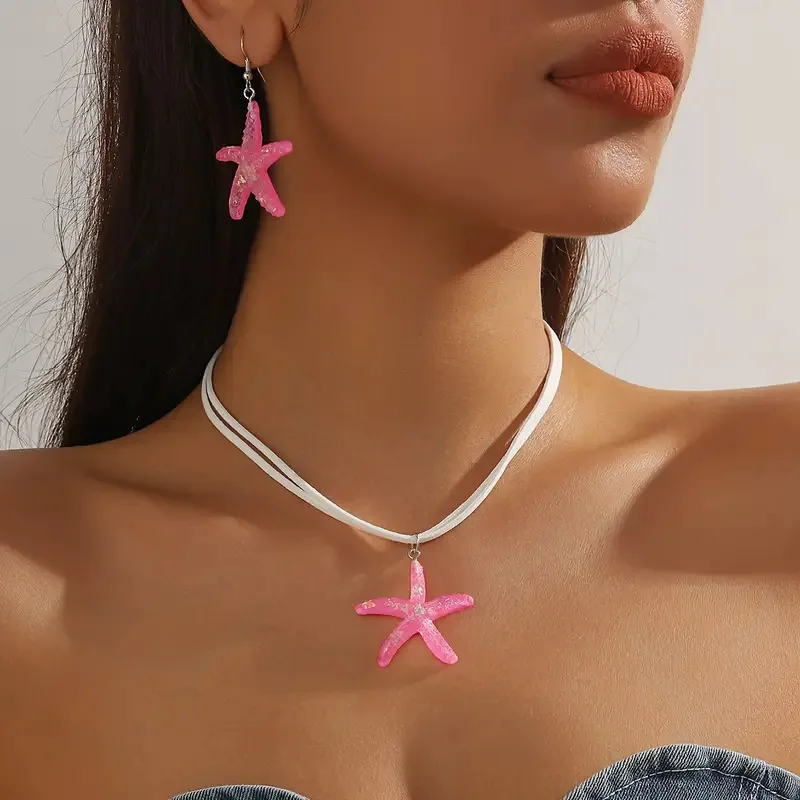 Mode Große Seestern Anhänger Halskette Schmuck-Set Für Frauen Mädchen Boho Sommer Strand Weiß Seil Kette Halsband Partei Schmuck Geschenk Mode Große Seestern Anhänger Halskette Schmuck-Set Für Frauen Mädchen Boho Sommer Strand Weiß Seil Kette Halsband Partei Schmuck Geschenk - Image 3