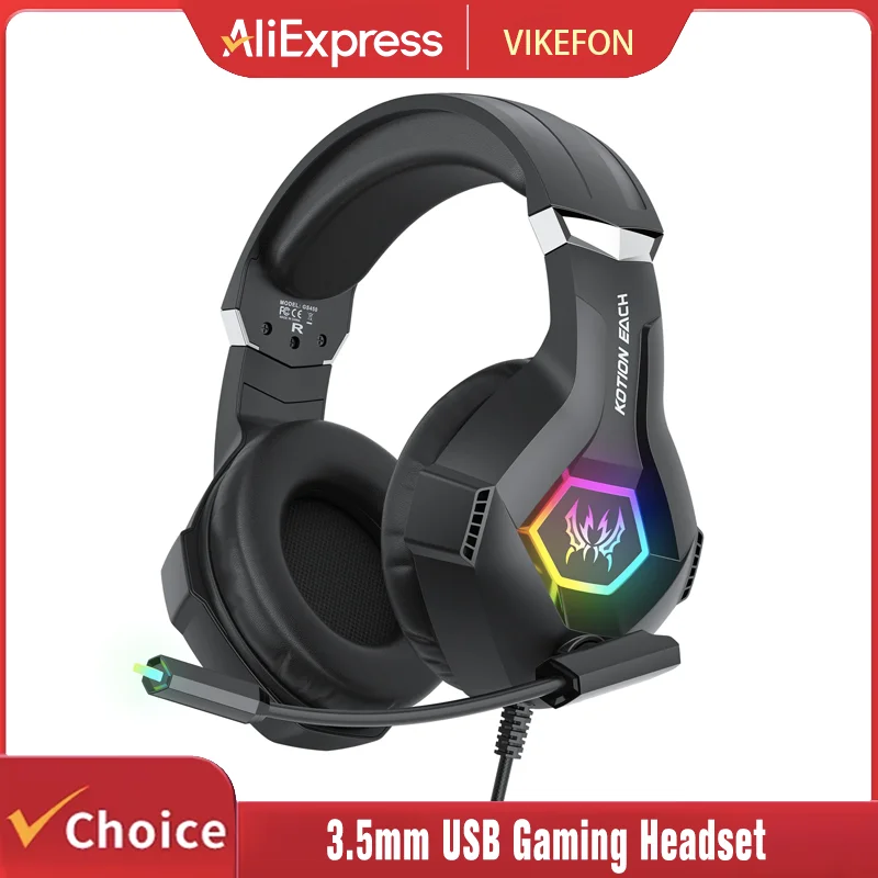 Gaming-Headset Mit Mikrofon Und Rgb-Beleuchtung – Inline-Steuerung, 3,5-Mm-Anschluss Für Pc, Ps4, Ps5, Laptop &Amp; Computer Gaming Headset