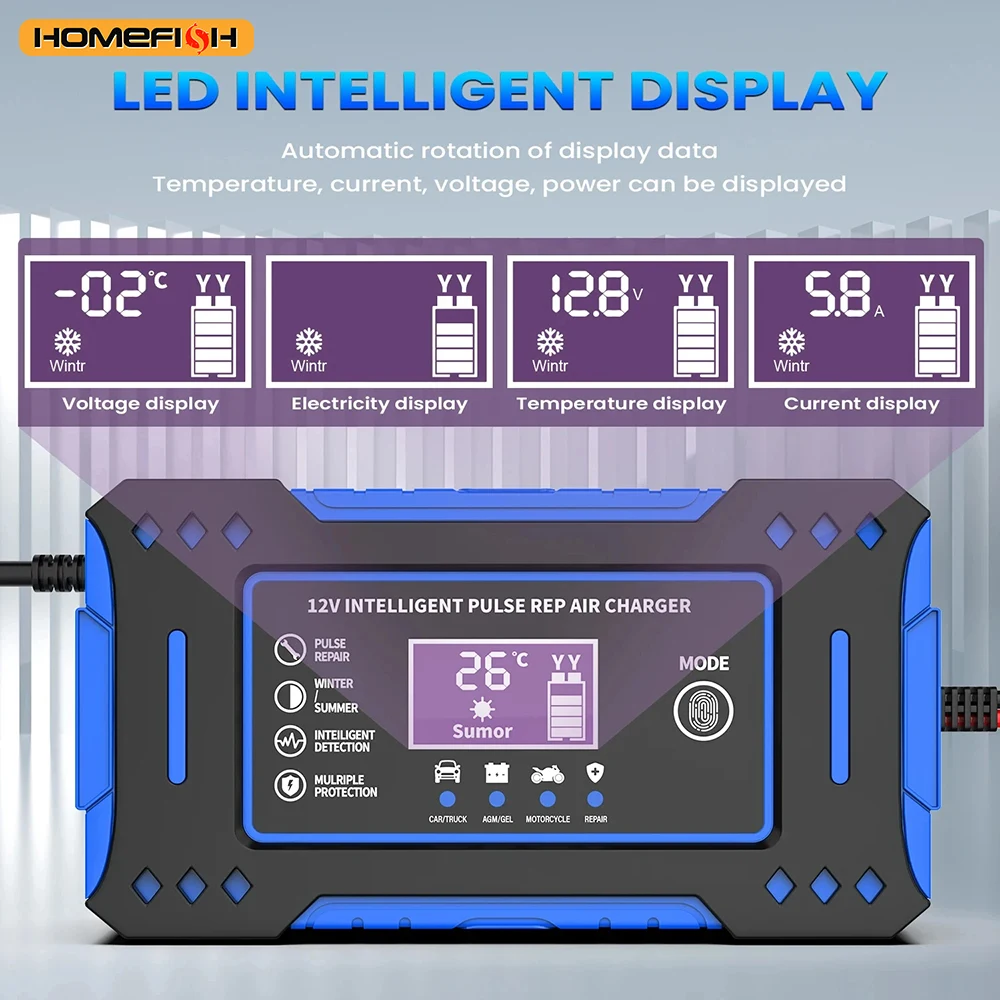 Autobatterie Ladegerät Mit Lcd-Display – Intelligentes Ladegerät Für Auto, Motorrad Und Blei-Säure-Batterien Autobatterie Ladegerät Mit Lcd-Display – Intelligentes Ladegerät Für Auto, Motorrad Und Blei-Säure-Batterien - Image 5