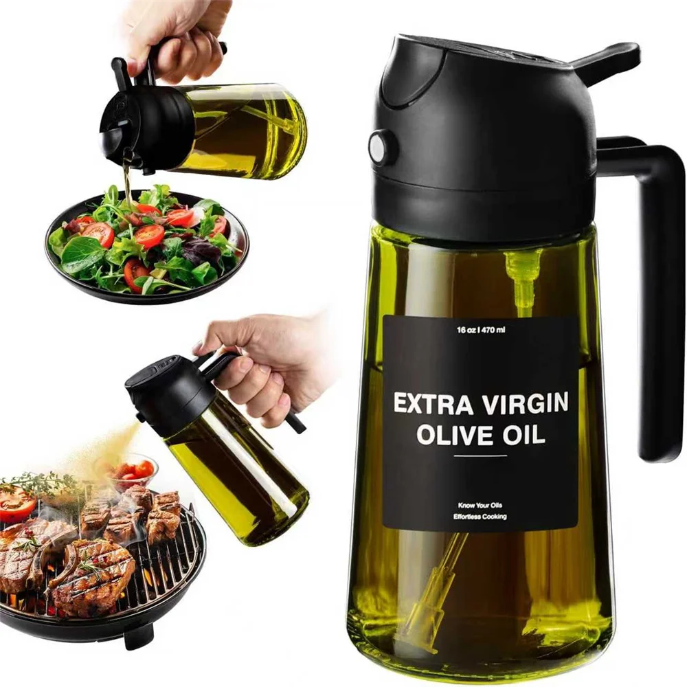 Olive Oil Dispenser,Sprayer For Cooking 2 In 1- Spray And Pour,Dark Green Glass Oil Bottlewith Stickers,16Oz/470Ml Oil Sprayer Olive Oil Dispenser,Sprayer For Cooking 2 In 1- Spray And Pour,Dark Green Glass Oil Bottlewith Stickers,16Oz/470Ml Oil Sprayer - Image 3