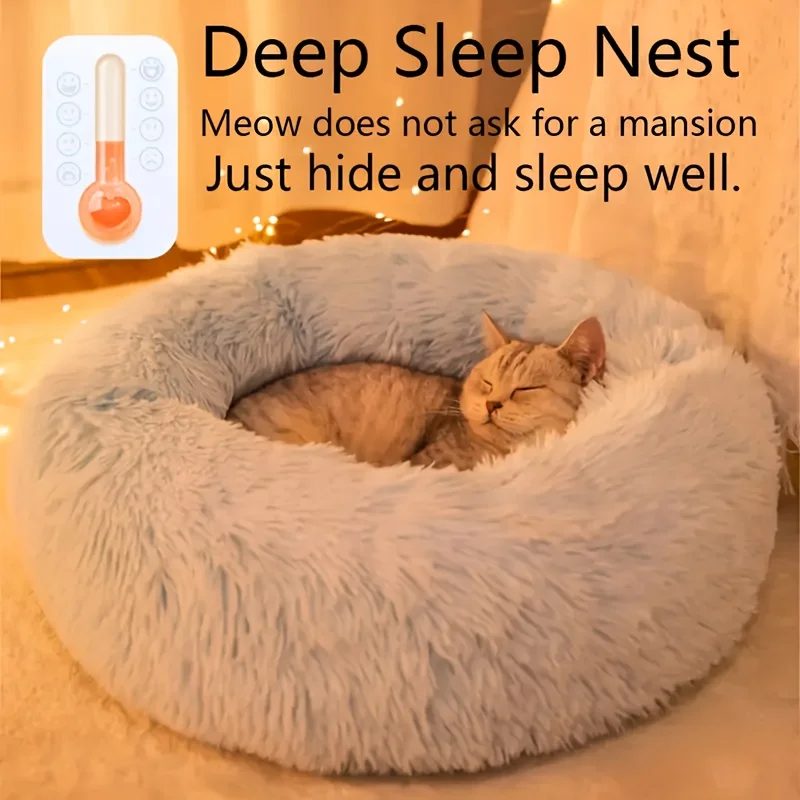 1Pc Comfortable Striped Plush Pet Bed, Suitable For Cats And Dogs,Warm,Deep Sleep Round Nest,Filling,Gray,Soft,Indoor 1Pc Comfortable Striped Plush Pet Bed, Suitable For Cats And Dogs,Warm,Deep Sleep Round Nest,Filling,Gray,Soft,Indoor