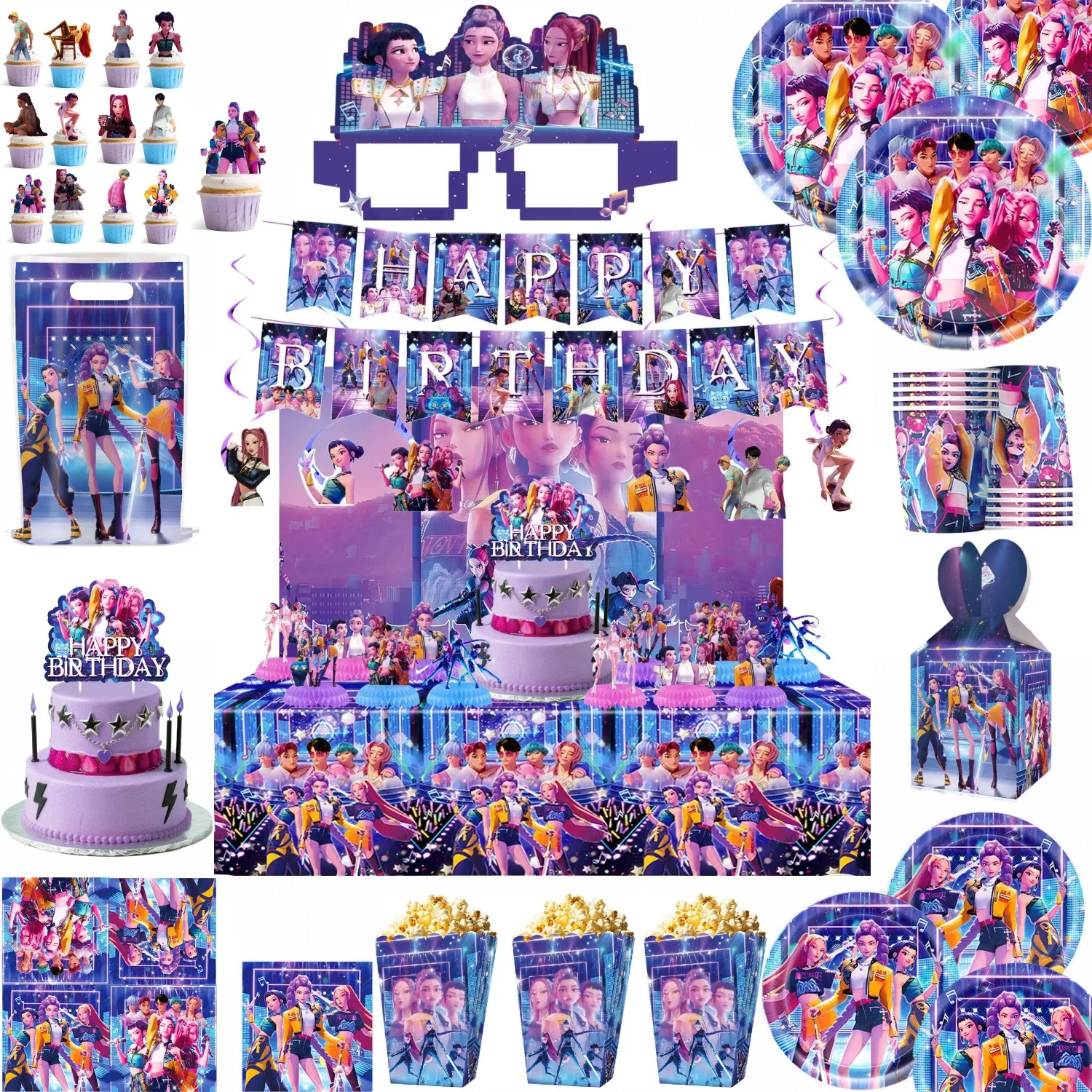 Heißes K-Pop Geburtstagsparty-Dekorationsset Für Kinder: Tischgeschirr, Ballons, Becher, Teller, Servietten, Tortenaufsatz, Banner, Geschenktüte – Partyzubehör Heißes K-Pop Geburtstagsparty-Dekorationsset Für Kinder: Tischgeschirr, Ballons, Becher, Teller, Servietten, Tortenaufsatz, Banner, Geschenktüte – Partyzubehör