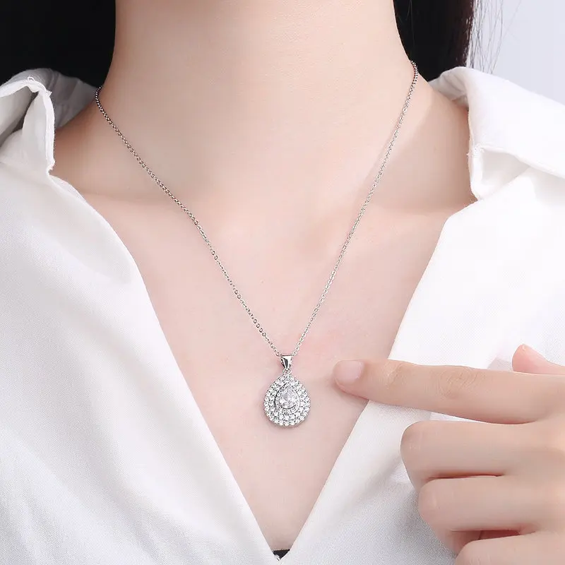 Halskette Aus 925Er-Sterlingsilber Mit Glänzendem Zirkon Für Damen, Hochzeitsschmuck, Verlobungsanhänger, Party-Geschenk, Königlicher Wassertropfen Halskette Aus 925Er-Sterlingsilber Mit Glänzendem Zirkon Für Damen, Hochzeitsschmuck, Verlobungsanhänger, Party-Geschenk, Königlicher Wassertropfen - Image 3