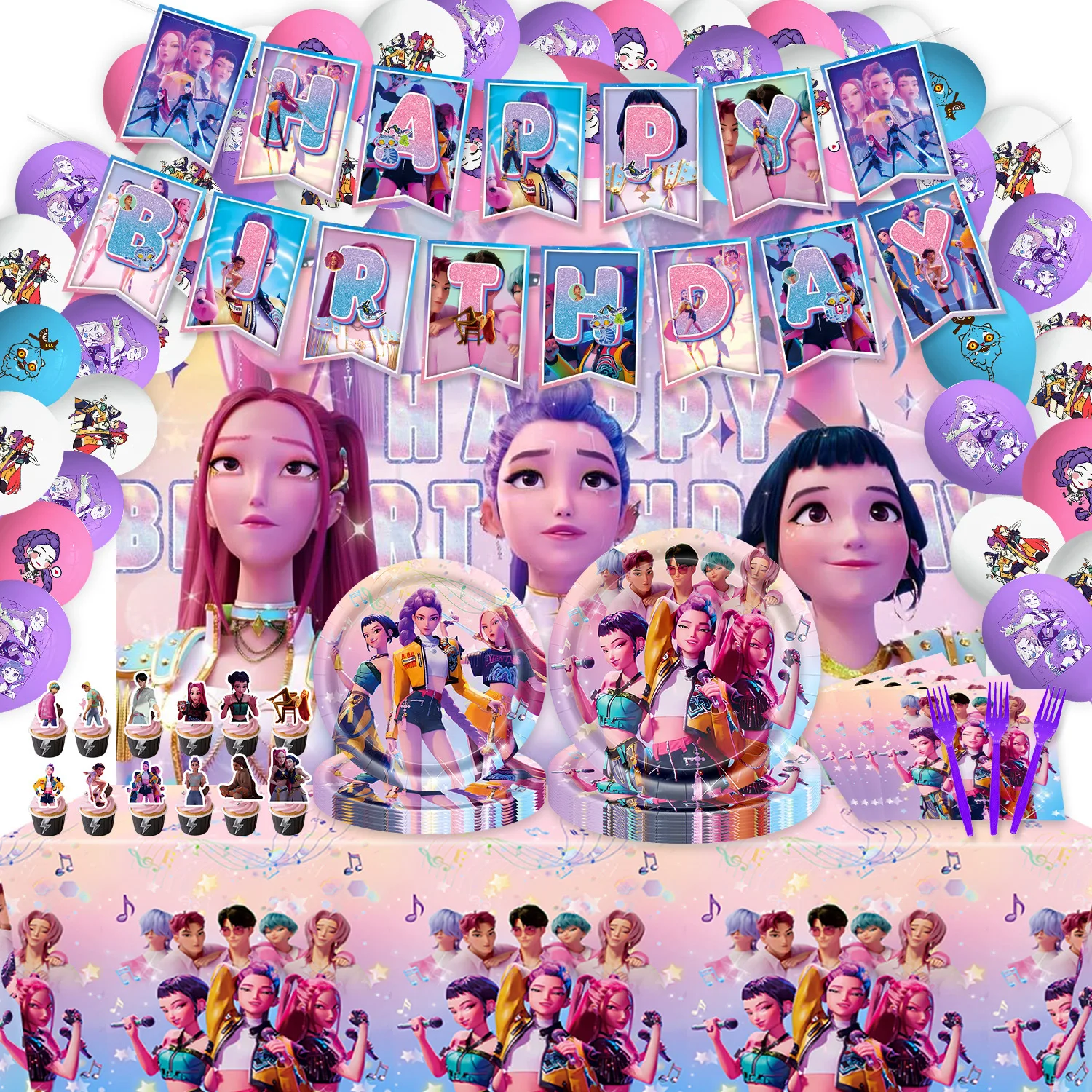 Kawaii K-Pop Gruppen-Thema Geburtstagsparty-Dekoration, Heimparty-Geschirr, Pappteller, Pappbecher, Banner, Servietten, Großhandel Neu Kawaii K-Pop Gruppen-Thema Geburtstagsparty-Dekoration, Heimparty-Geschirr, Pappteller, Pappbecher, Banner, Servietten, Großhandel Neu - Image 9