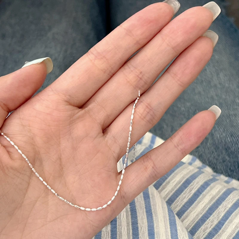 925 Sterling Silver Necklace With Simple Geometric Beads Choker Shiny And Delicate Collarbone Chain For Women Fashion Jewellery 925 Sterling Silver Necklace With Simple Geometric Beads Choker Shiny And Delicate Collarbone Chain For Women Fashion Jewellery - Image 9