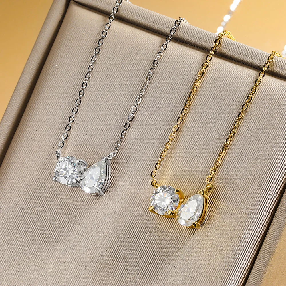 1Ct Runde Und Tropfenförmige Moissanit-Anhänger-Halskette Für Damen, 925Er Sterlingsilber, 18 Karat Vergoldet, Halskette, Hochzeitsschmuck, Gra 1Ct Runde Und Tropfenförmige Moissanit-Anhänger-Halskette Für Damen, 925Er Sterlingsilber, 18 Karat Vergoldet, Halskette, Hochzeitsschmuck, Gra - Image 4