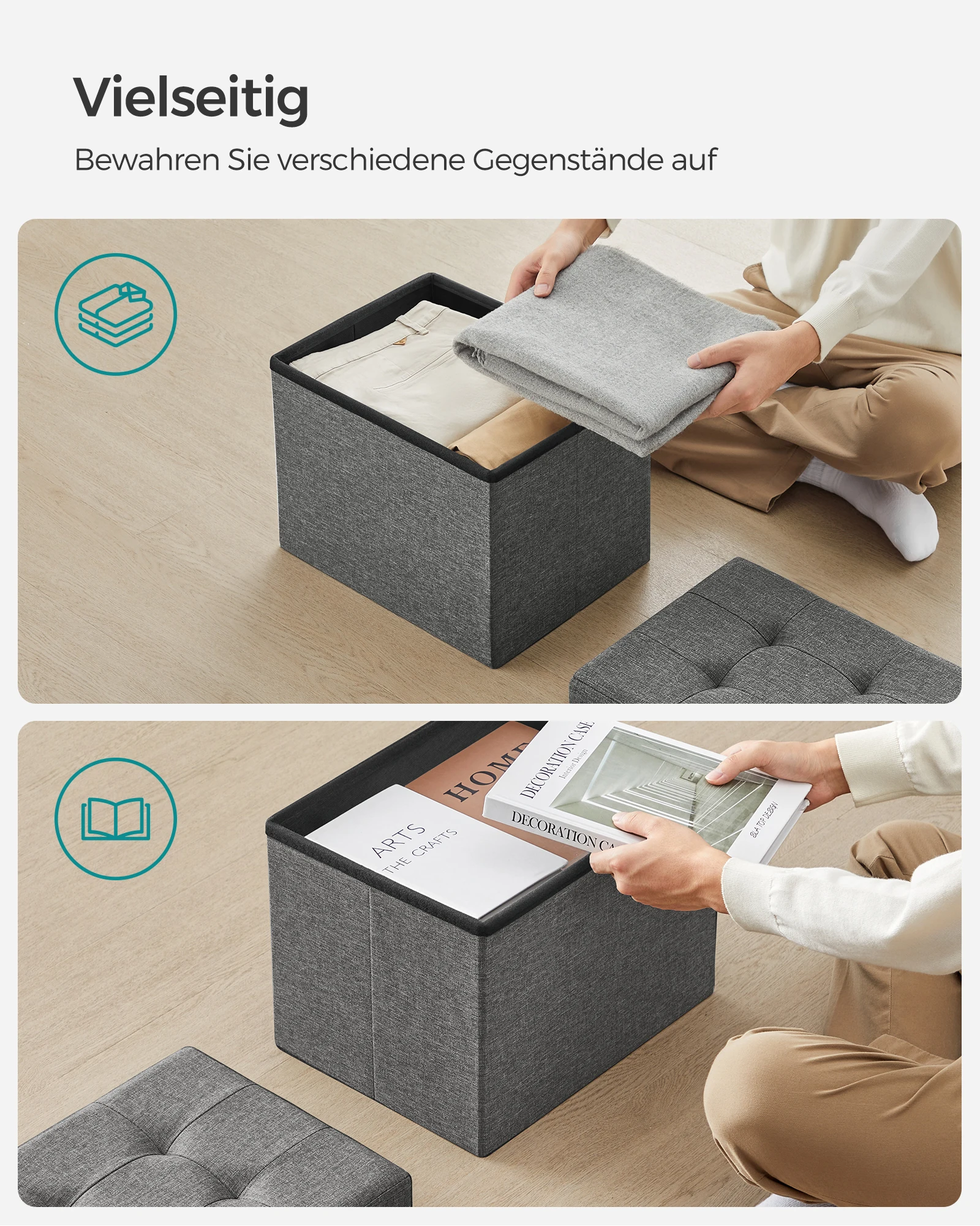 Songmics Seat Stool (1 St), With Storage Space Foldable Stool Seat Dice 30X30X30Cm Songmics Seat Stool (1 St), With Storage Space Foldable Stool Seat Dice 30X30X30Cm - Image 4