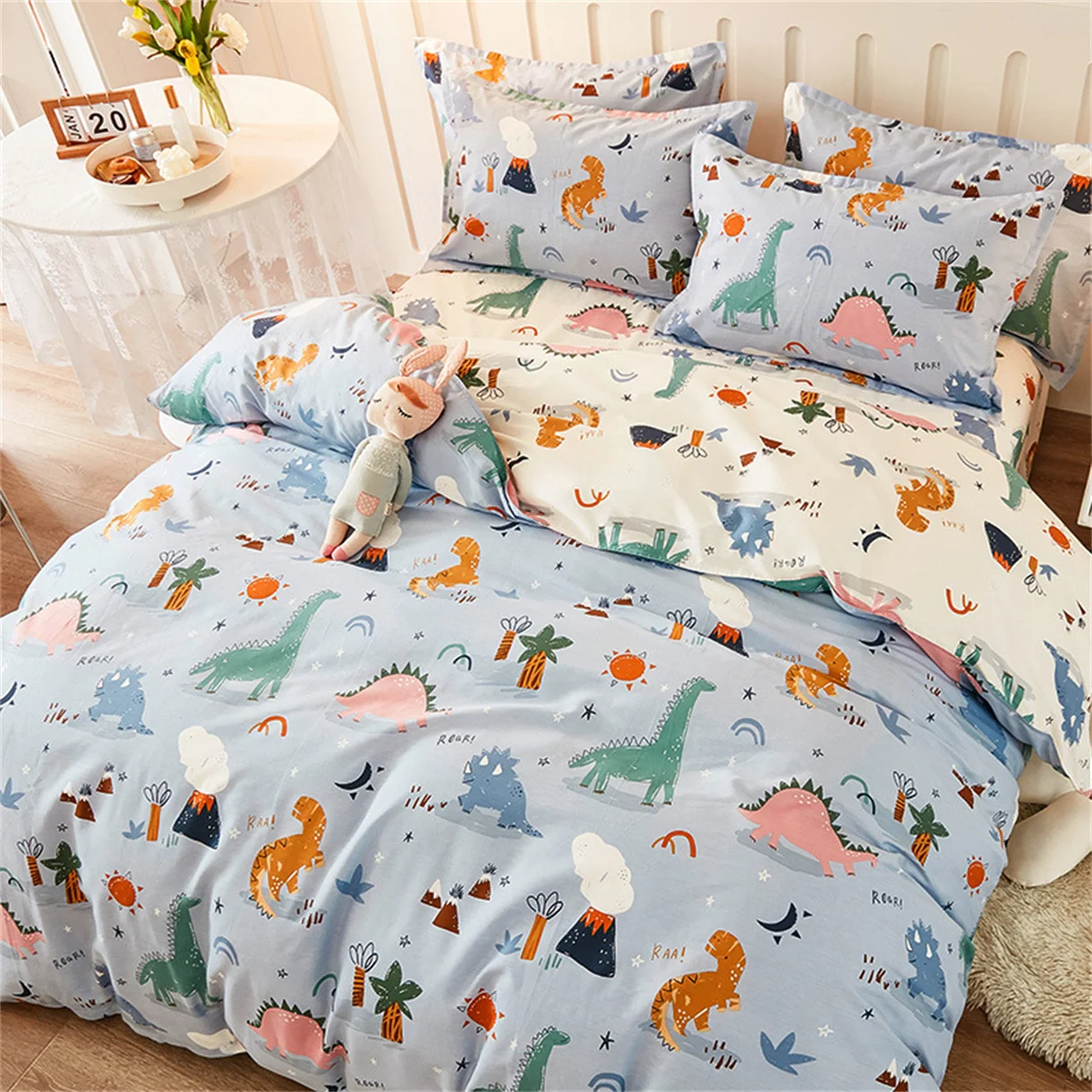 Cute Cartoon Dinosaur Single Duvet Cover Set For Kids, Bedding Set With Zipper, Microfiber Duvet Cover Set And Pillowcases 75*50 Cute Cartoon Dinosaur Single Duvet Cover Set For Kids, Bedding Set With Zipper, Microfiber Duvet Cover Set And Pillowcases 75*50 - Image 2