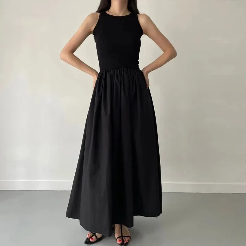 Neue Sommer Einfache Elegante Schwarze Lange Kleider Für Frauen Rundhals Ärmellose Hohe Taille Temperament Weibliche Mode Stil Kleid Neue Sommer Einfache Elegante Schwarze Lange Kleider Für Frauen Rundhals Ärmellose Hohe Taille Temperament Weibliche Mode Stil Kleid - Image 3