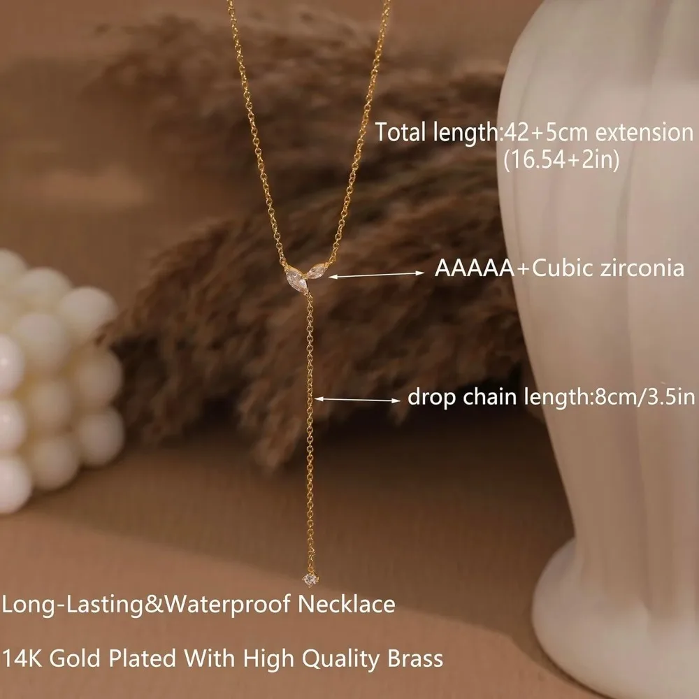 Lange Goldkette Für Damen - Zierliche Lariat-Halskette 14K Gold Cz Y-Förmige Tropfen-Halsketten Für Abschlussball, Formelle Anlässe, Sommer Und Strand Lange Goldkette Für Damen - Zierliche Lariat-Halskette 14K Gold Cz Y-Förmige Tropfen-Halsketten Für Abschlussball, Formelle Anlässe, Sommer Und Strand - Image 4