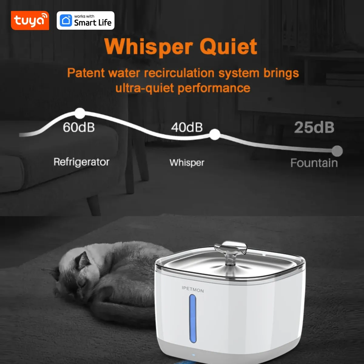 Katzen-Wasserbrunnen, 2,5 L/84 Oz Tuya Smart App Haustier-Wasserbrunnen, Automatischer Wasserspender Für Katzen Im Inneren Mit Sus304-Schüssel Katzen-Wasserbrunnen, 2,5 L/84 Oz Tuya Smart App Haustier-Wasserbrunnen, Automatischer Wasserspender Für Katzen Im Inneren Mit Sus304-Schüssel - Image 2