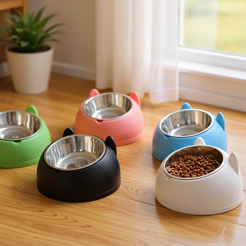 1Pc Elevated Stainless Steel Cat Bowl, Inclined Food &Amp; Water Dish With Cute Ear Stand, Neck Protection Design For Cats 1Pc Elevated Stainless Steel Cat Bowl, Inclined Food &Amp; Water Dish With Cute Ear Stand, Neck Protection Design For Cats