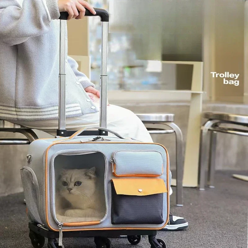 Cat Carrier Bag Pet Trolley Case Small Dog Luggage Bags Portable Cat Backpack Pushable Shoulder/Portable/Diagonal Bag Detachable Cat Carrier Bag Pet Trolley Case Small Dog Luggage Bags Portable Cat Backpack Pushable Shoulder/Portable/Diagonal Bag Detachable