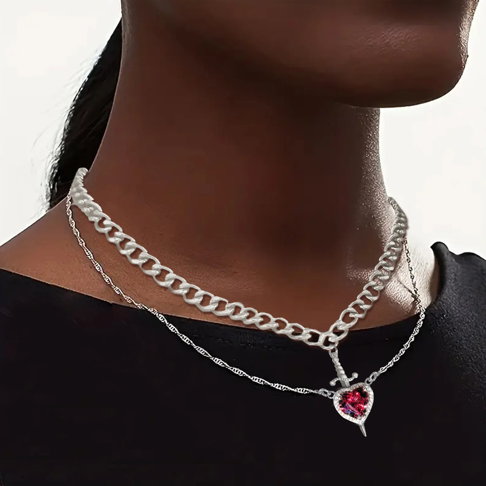 Herz- Und Schwert-Halskette, Paar-Halsketten, Zirkon-Kristall, Ring, Armband, Halskette, Schmuckset Für Romantische Valentinstagsgeschenke Herz- Und Schwert-Halskette, Paar-Halsketten, Zirkon-Kristall, Ring, Armband, Halskette, Schmuckset Für Romantische Valentinstagsgeschenke - Image 19