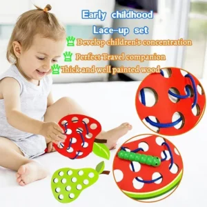 Holz-Schnürspielzeug, pädagogisches Obst, Einfädeln, Aktivitätsräder, Studium der Feinmotorik, Auto-Spielzeug-Set für Kleinkinder, Kinder, bestes Geschenk