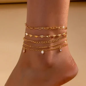 Set aus fünf böhmischen Strand-Ferienschmuck-Fußkettchen mit sexy Liebesmotiven für Damen