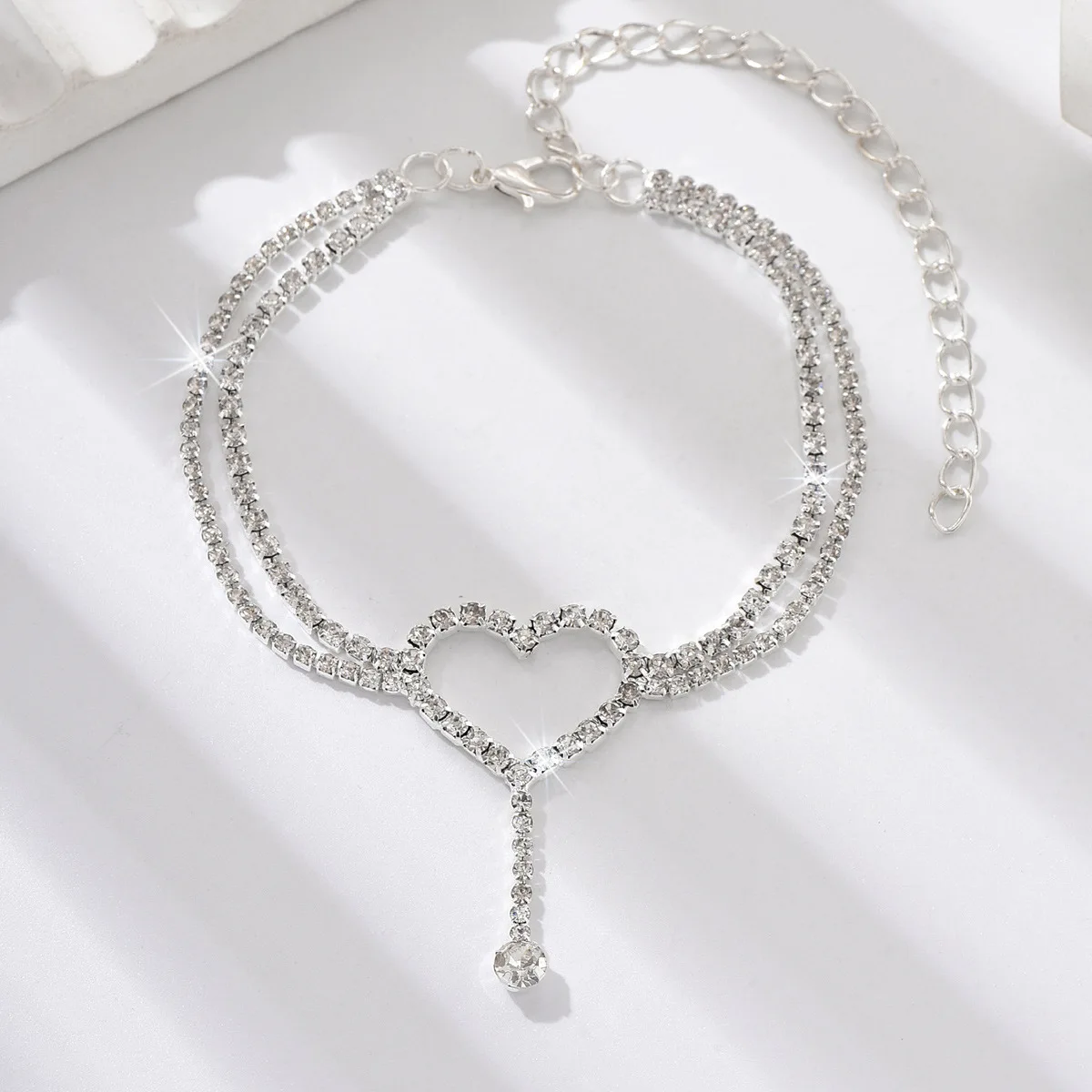 Glänzende Bling Herz Tropfen Quaste Charme Doppel Schicht Fußkettchen Frauen Strand Fuß Kette Urlaub Schmuck Sommer Glänzende Bling Herz Tropfen Quaste Charme Doppel Schicht Fußkettchen Frauen Strand Fuß Kette Urlaub Schmuck Sommer - Image 3
