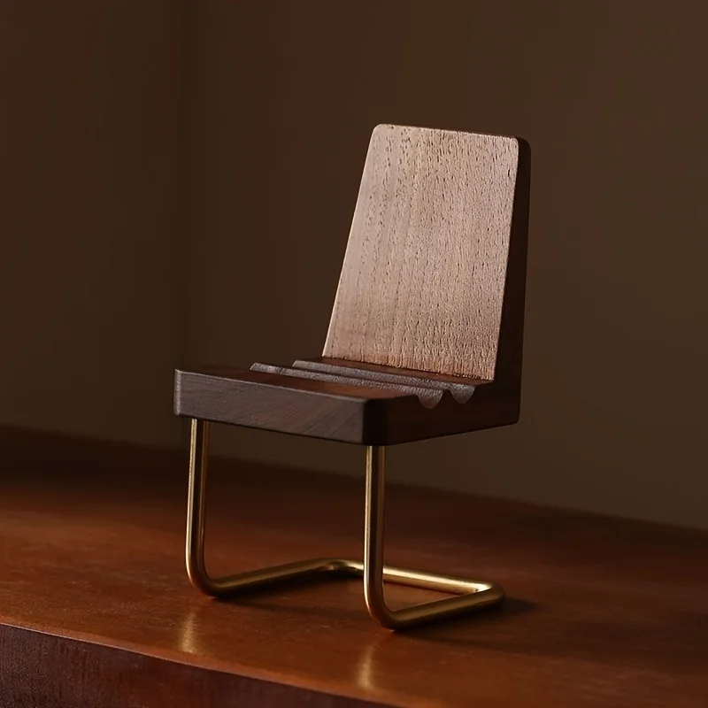 Minimalist Walnut Wood Desktop Phone Stand Stylish Stool Design Home Desk Decoration Minimalist Walnut Wood Desktop Phone Stand Stylish Stool Design Home Desk Decoration - Image 4