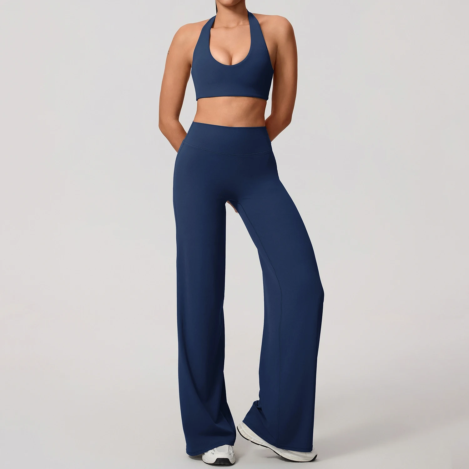 Sommer 2-Teiliges Damen Schnelltrocknendes Sportset U-Ausschnitt Sport-Bh Ärmelloses Yoga-Top Zweiteiliges Fitness-Workout-Set Mit Schlaghose Sommer 2-Teiliges Damen Schnelltrocknendes Sportset U-Ausschnitt Sport-Bh Ärmelloses Yoga-Top Zweiteiliges Fitness-Workout-Set Mit Schlaghose - Image 3