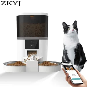 4L mit HD-Kamera, automatischer Futterspender für Haustiere, Katzen- und Hundefutter, automatischer Spender, geeignet für zwei Haustiere, Katzen und Hundefütterung, ferngesteuertes Futter
