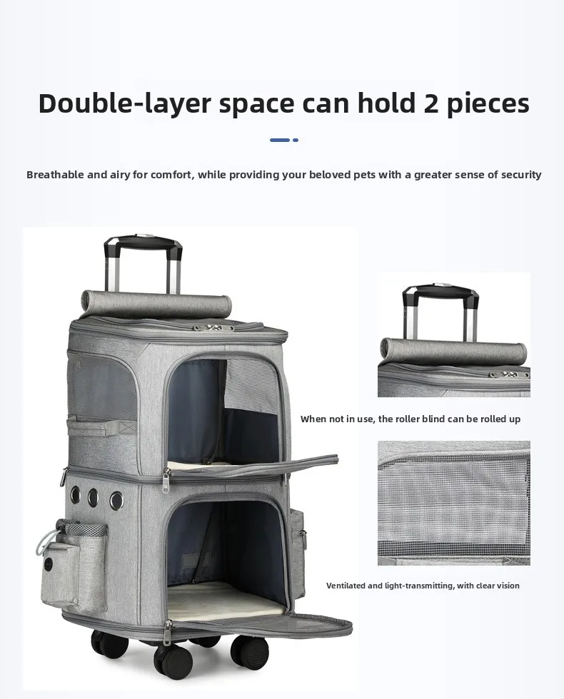 2-In-1 Rolling Pet Carrier Double Compartment Foldable Cat Stroller Large Breathable Travel Carrier For 2 Cats, Airline Approved 2-In-1 Rolling Pet Carrier Double Compartment Foldable Cat Stroller Large Breathable Travel Carrier For 2 Cats, Airline Approved - Image 15