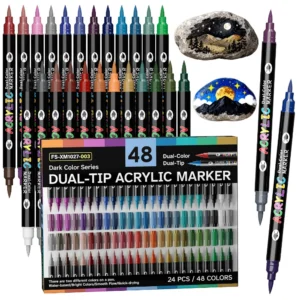 FLYSEA 48-Farben Vibrant Black Series Acrylmarker – Doppelspitzen-Design mit Pinselspitze und 1 mm feiner Spitze, wasserfest und nicht abwischbar