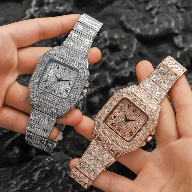 Klassische Luxus Business Herren Stahlband Platz Römische Skala Strass Quarzuhr Freizeit Männliche Armbanduhr Relogio Masculino Klassische Luxus Business Herren Stahlband Platz Römische Skala Strass Quarzuhr Freizeit Männliche Armbanduhr Relogio Masculino