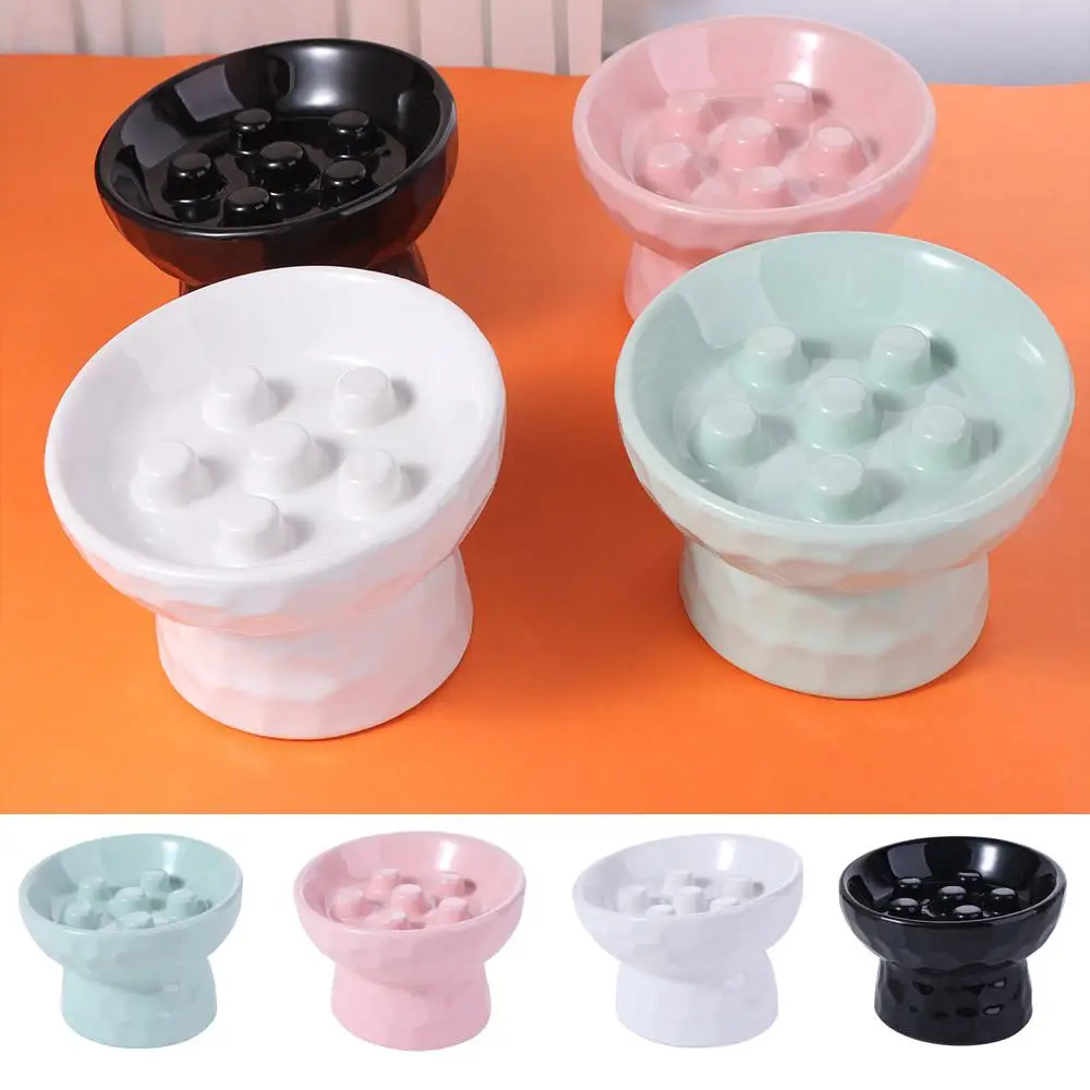 Ceramic Cat Slow Feeder Bowl Slanted Mouth Non-Slip Pet High Foot Bowl Anti Tipping Stable Elevated Cats Feeder Basin Ceramic Cat Slow Feeder Bowl Slanted Mouth Non-Slip Pet High Foot Bowl Anti Tipping Stable Elevated Cats Feeder Basin