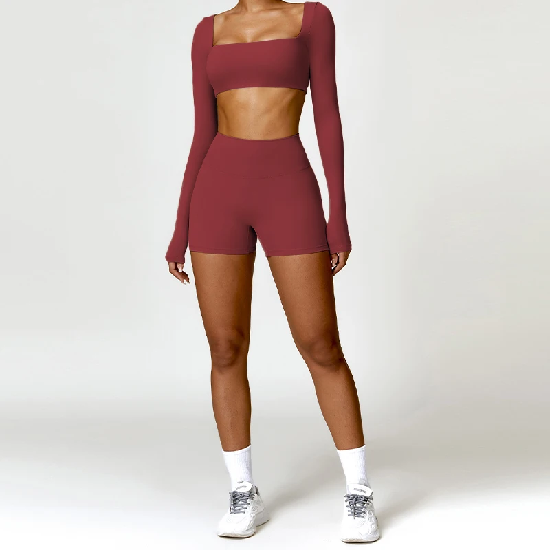 Sommer 2-Teiliges Yoga-Outfit Sportset Damen Schnelltrocknend Fitness-Set Damen Trainingsanzug Lauf-Workout Langarm-Sportshirt Yoga-Bekleidung Sommer 2-Teiliges Yoga-Outfit Sportset Damen Schnelltrocknend Fitness-Set Damen Trainingsanzug Lauf-Workout Langarm-Sportshirt Yoga-Bekleidung - Image 8