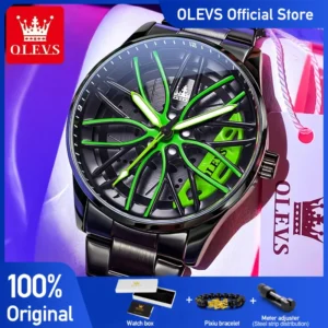 OLEVS Männer Uhren Drehbare Radnabe Zifferblatt Mode Trend Original Quarz Armbanduhr Wasserdicht Edelstahl Leuchtende Nr. 937